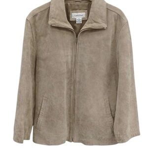 NWT CALVIN KLEIN 100% Suede Leather Bomber Jacket in Classic Khaki - Size M